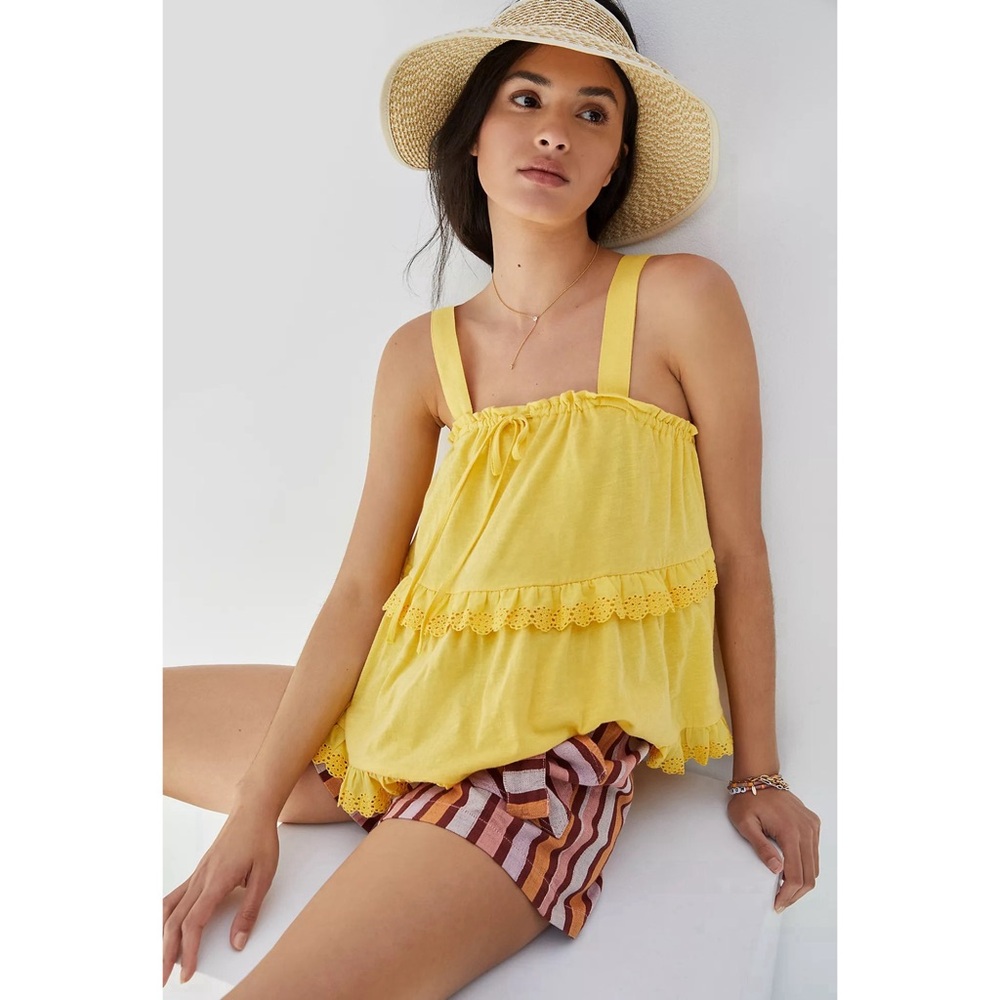 Anthropologie Tiered Eyelet Tank Yellow NWT Size XL